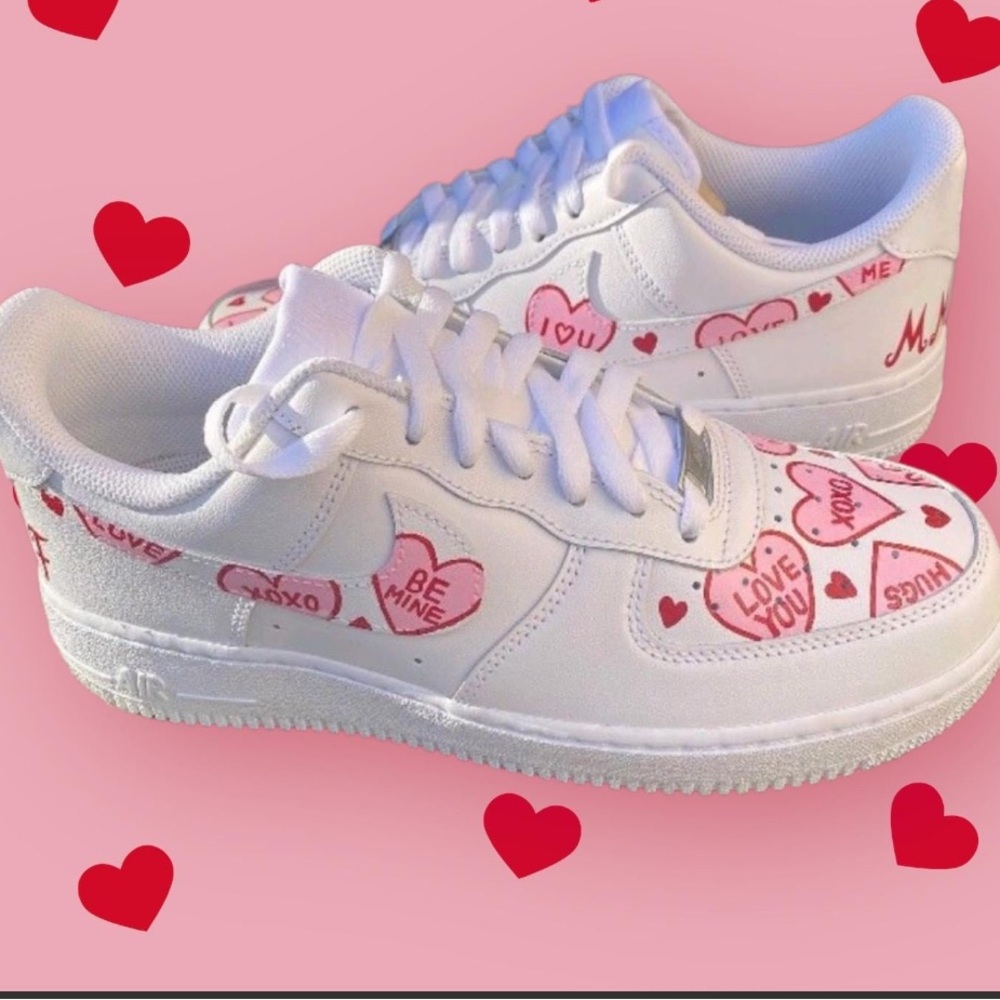 Hand Painted Valentine’s Nike Air Force 1 | Custom Pink Red AF1 | One of a Kind